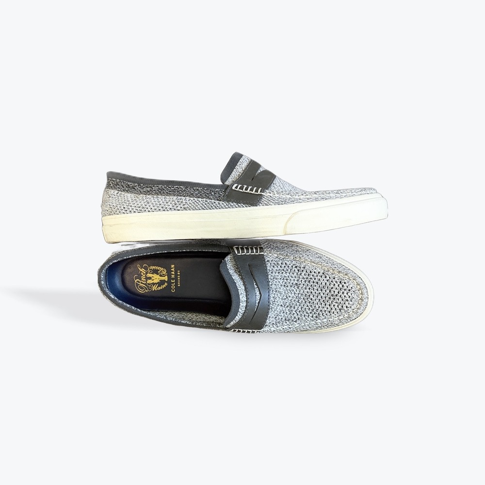 Cole Haan Gray Knit Slip-On Loafers with Navy Trim